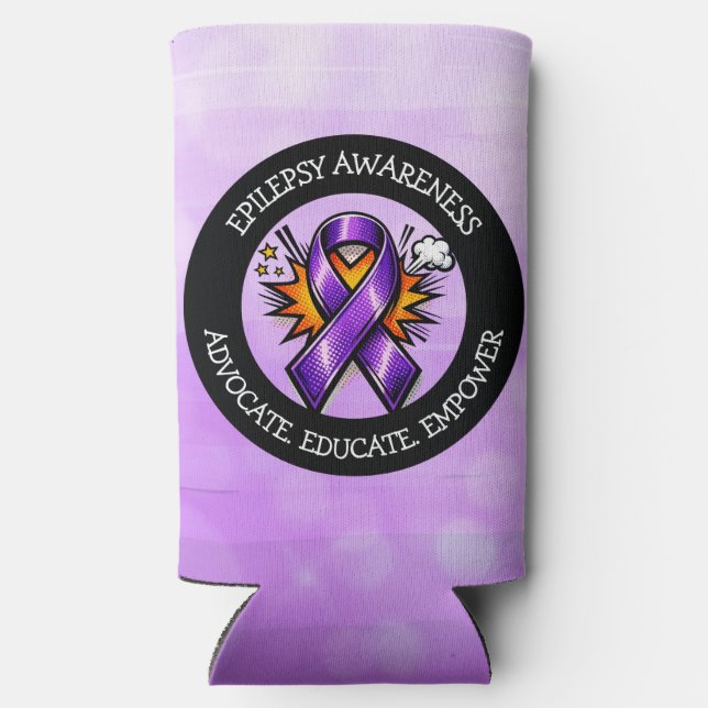 Enfriador De Latas Slim Epilepsy Awareness | Purple Awareness Ribbon (Reverso )