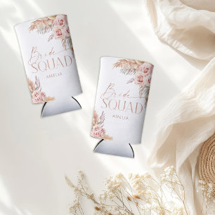 Enfriador De Latas Slim Equipo de Novia Boho Floral Pampas Rosa Dorado
