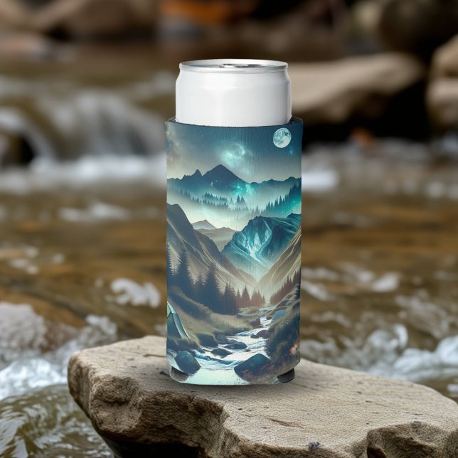 Enfriador De Latas Slim Escena de camping con montañas y carpas (Subido por el creador)