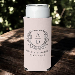 Enfriador De Latas Slim Escudo rosa Rubor Boda monograma moderno