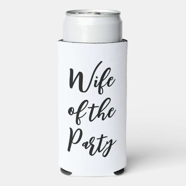 Enfriador De Latas Slim Esposa de la Fiesta Bachelorette Weekend Hen Fiest (Reverso Agua con Gas)