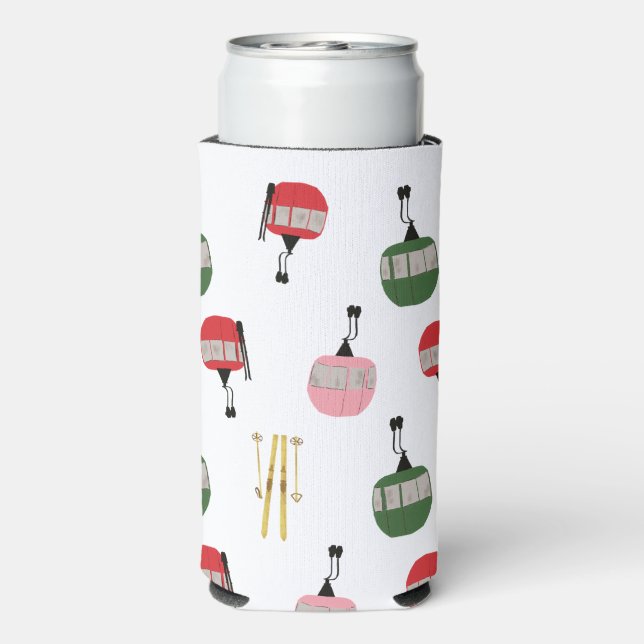 Enfriador De Latas Slim Esquí Retro Blanco Lift Gondola (Reverso Agua con Gas)