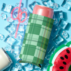 Enfriador De Latas Slim Estética de cuadros amarillos y menta vibrante