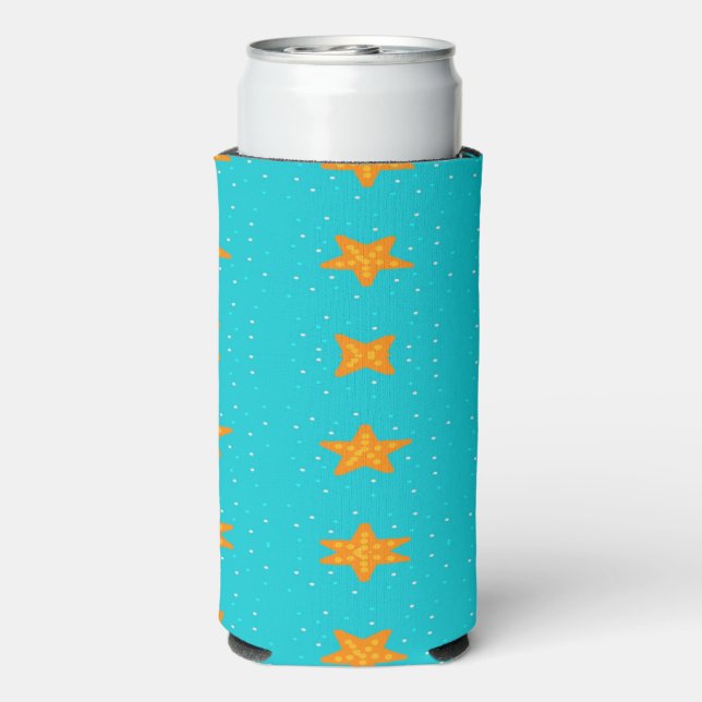 Enfriador De Latas Slim estrella de mar naranja en azul (Reverso Agua con Gas)