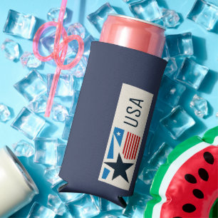 Enfriador De Latas Slim Estrellas de la Marina Azul de Estados Unidos