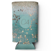 Estrellas de oro monograma en Verde azulado