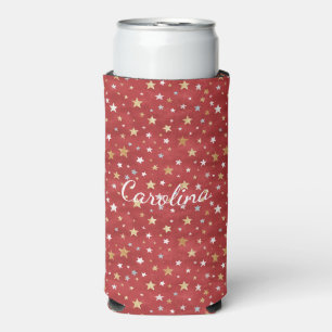 Enfriador De Latas Slim Estrellas Doradas Rojas