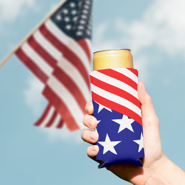 Enfriador De Latas Slim Estrellas patrióticas Estrellas Rojas Refrigerador (Show your patriotism and celebrate Independence Day in style with this red, white, and blue seltzer )
