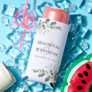 Enfriador De Latas Slim Eucalyptus Greenery Boda Monograma