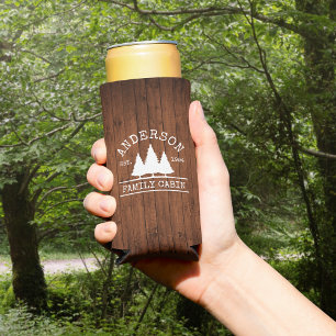 Enfriador De Latas Slim Familia Cabina Nombre Bosque de Madera Rústica