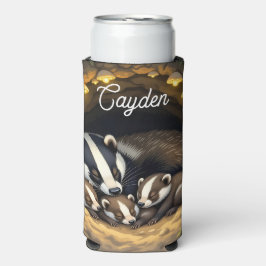 Enfriador De Latas Slim Familia Cute Badger personalizada