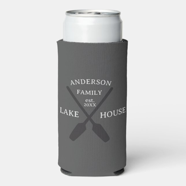 Enfriador De Latas Slim Familia Personalizada Nombre Casa Lago (Reverso Agua con Gas)