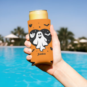 Enfriador De Latas Slim Fantasma De Halloween Con Corazón Y Barba