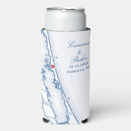 Enfriador De Latas Slim Favor de boda Corolla NC Mapa Elegante OBX Azul Ma
