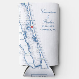 Enfriador De Latas Slim Favor de boda Corolla NC Mapa Elegante OBX Azul Ma