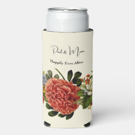 Enfriador De Latas Slim Feliz año tras día de tapicería floral retro de BO