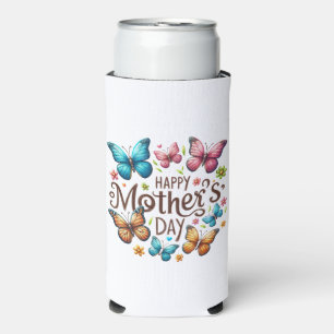 Enfriador De Latas Slim Feliz Día de la Madre con Clipart de Mariposas