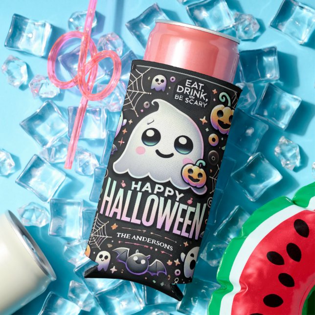 Enfriador De Latas Slim Feliz Halloween Fantasma Cuidadosa (Verano in situ)