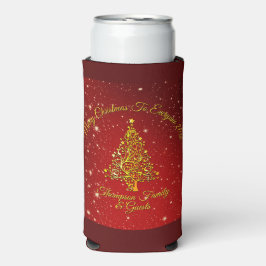 Enfriador De Latas Slim Feliz Navidad 20XX Estrellas de árbol de oro rojo