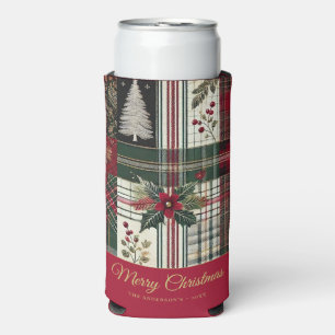 Enfriador De Latas Slim Feliz Navidad Rústico Patrón De Platos