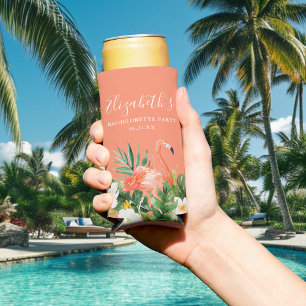 Enfriador De Latas Slim Fiesta de Bachelor Floral de Coral Tropical