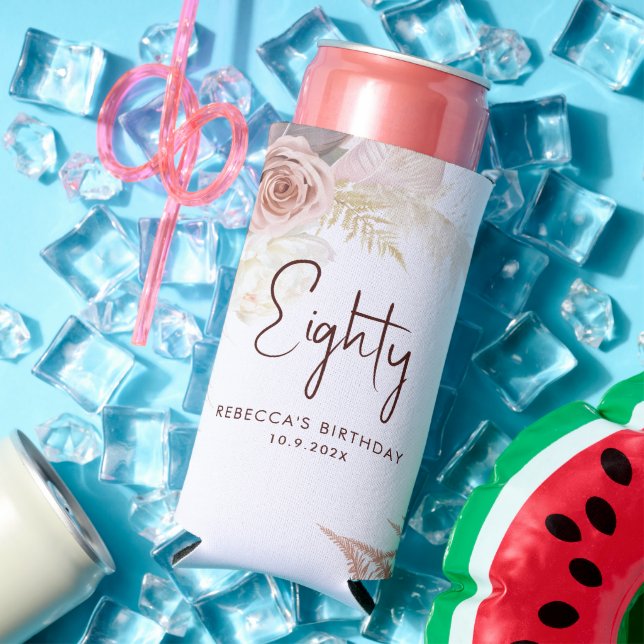 Enfriador De Latas Slim Fiesta de cumpleaños número 80 personalizada (Verano in situ)