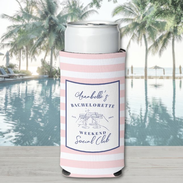 Enfriador De Latas Slim Fiesta de Despedida de Soltera Preppy del Club Soc (Social Club Preppy Bachelorette Party Seltzer Can Cooler)