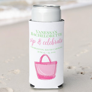 Enfriador De Latas Slim Fiesta de Soltera Sorbo y Celebra Tote Rosa Favori