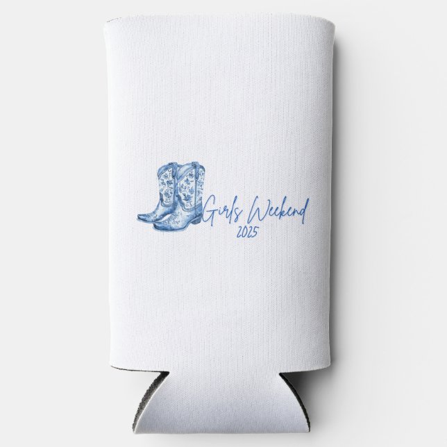 Enfriador De Latas Slim Fin de semana de Chicas de temática occidental (Anverso)