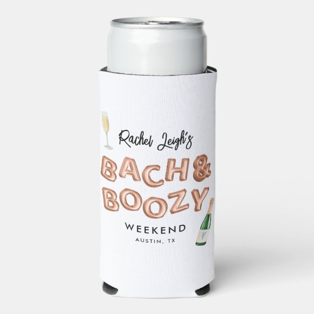 Enfriador De Latas Slim Fin de semana de soltera Bach & Boozy Rose Gold (Frente Agua con Gas)
