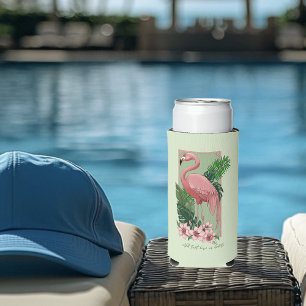 Enfriador De Latas Slim Flamenco Rosa Tropical Hojas de Palma Verde Lirio