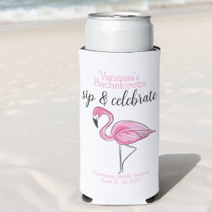 Enfriador De Latas Slim Flamingo Rosa Soltera Personalizado para Beber y C