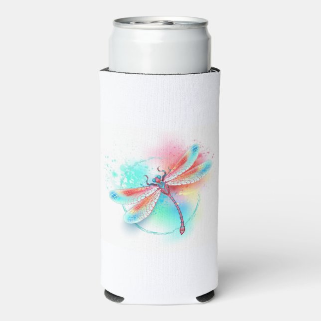 Enfriador De Latas Slim Fléon roja sobre fondo acuarela (Reverso Agua con Gas)