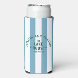 Enfriador De Latas Slim Floatin' Y Toastin' The Lake House Blue Stripe