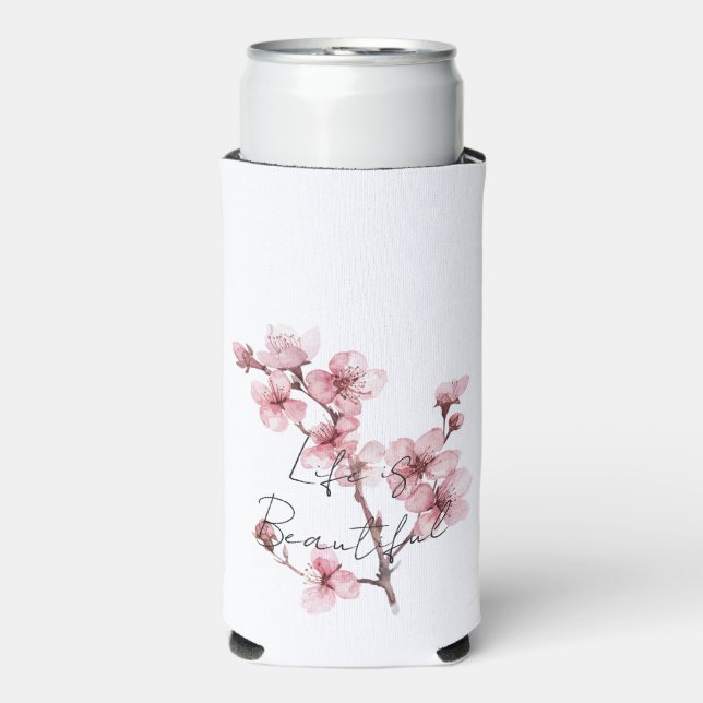 Enfriador De Latas Slim Flor de cerezo rosa blanco (Frente Agua con Gas)