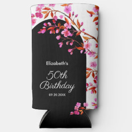 Enfriador De Latas Slim Flor de cerezo Sakura Flor blanco negro cumpleaños