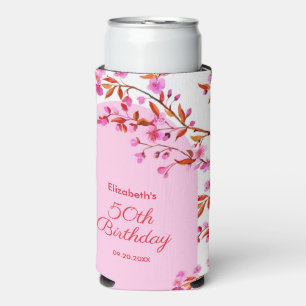 Enfriador De Latas Slim Flor de cerezo Sakura Flower Pink White Birday