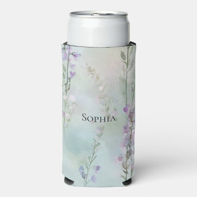 Enfriador De Latas Slim Floral de lavanda morada romántica (Frente Agua con Gas)