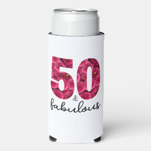 Enfriador De Latas Slim Floral rosa 50 y fabulosa fiesta de cumpleaños núm