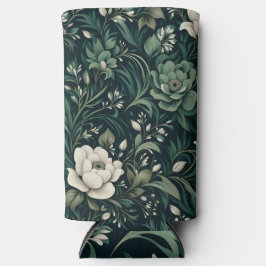 Enfriador De Latas Slim Floral verde de esmeralda oscura