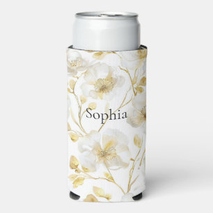 Enfriador De Latas Slim Flores Blancas Doradas