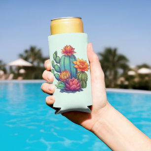 Enfriador De Latas Slim Flores de cactus en bonito