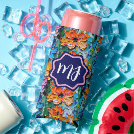 Enfriador De Latas Slim Flores de estilo Impasto en un Monogramo colorido