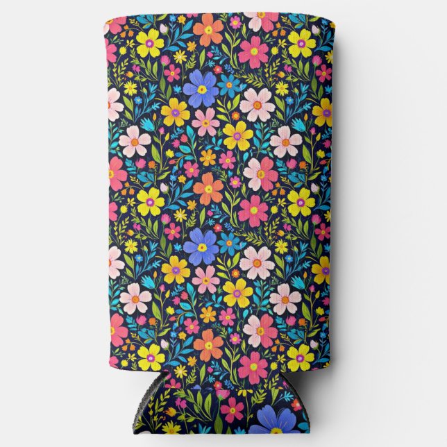 Enfriador De Latas Slim Flores de pintura digital floral Patrón-38875 (Anverso)