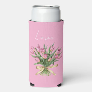 Enfriador De Latas Slim Flores de Tulipán Rosa Bonito Arco Dorado Amor
