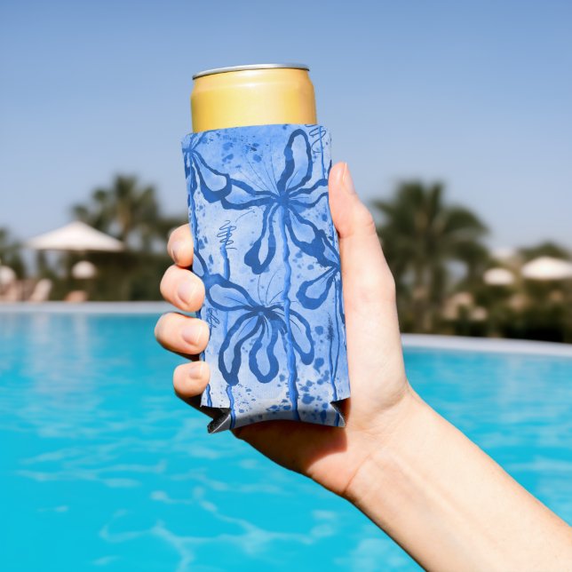 Enfriador De Latas Slim Flores entrelazadas cielo azul (Piscina in situ)