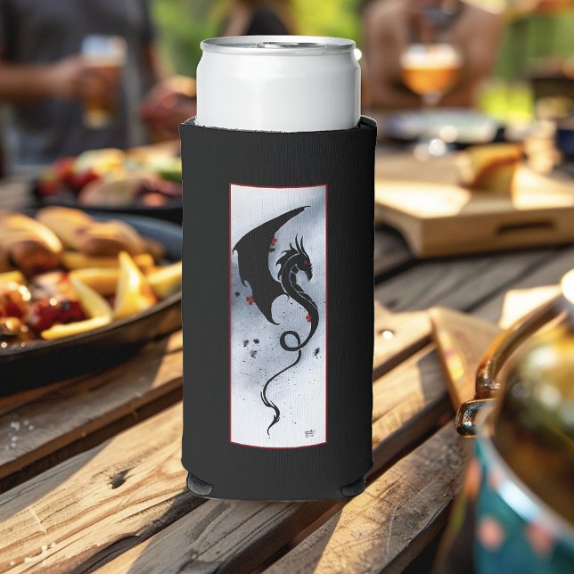 Enfriador De Latas Slim Flores rojas azules Dragón negro (Subido por el creador)