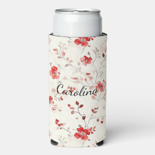 Enfriador De Latas Slim Flores Rojas Crema