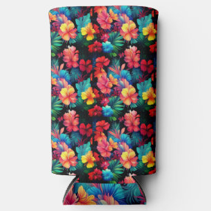 Enfriador De Latas Slim Flores tropicales Naranja floral hojas-66771