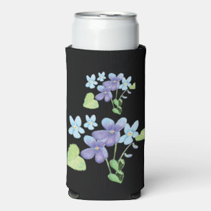 Enfriador De Latas Slim Flores violetas salvajes Ilustracion negro